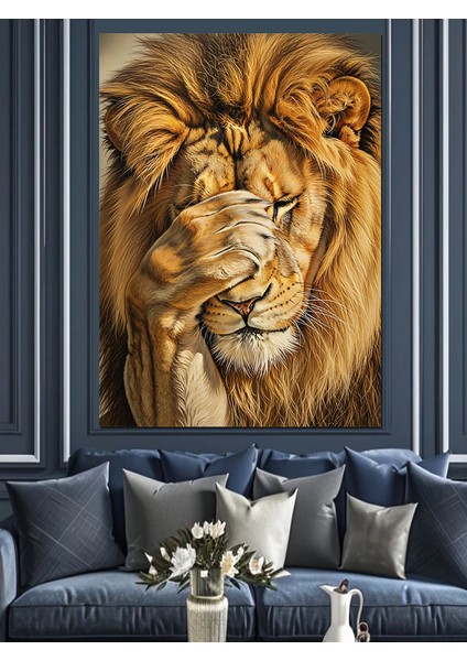 Altın Aslan Kral Portresi Dekoratif Kanvas - Mdf Ahşap Tablo fırsatları
