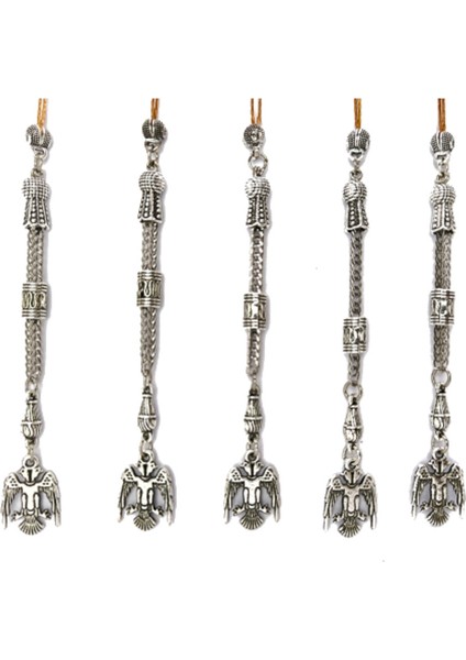 5’li Çift Başlı Kartal Tesbih Püskülü – Zamak Döküm Sallama Parça | Tesbih Yapımı Için Aksesuar