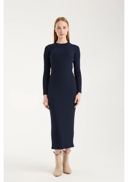 Vücuda Oturan Uzun Kollu Ribana Triko Elbise modelleri