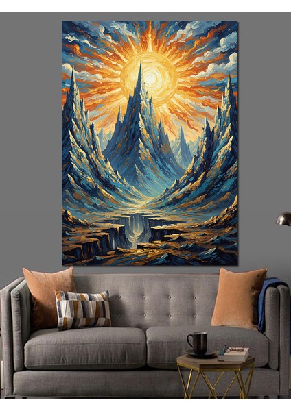 Dağlık Manzara Güneşin Doğuşu Dekoratif Kanvas - Mdf Ahşap Tablo
