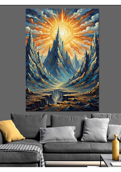 Dağlık Manzara Güneşin Doğuşu Dekoratif Kanvas - Mdf Ahşap Tablo fiyatları