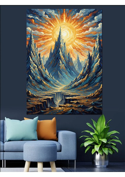 Dağlık Manzara Güneşin Doğuşu Dekoratif Kanvas - Mdf Ahşap Tablo fırsatları