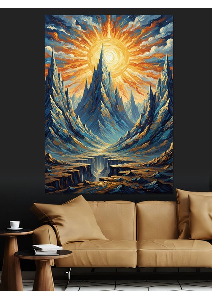 Dağlık Manzara Güneşin Doğuşu Dekoratif Kanvas - Mdf Ahşap Tablo indirimleri