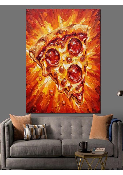 Alevli Pizza Illüstrasyonu Dekoratif Kanvas - Mdf Ahşap Tablo fiyatları