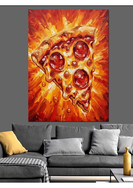 Alevli Pizza Illüstrasyonu Dekoratif Kanvas - Mdf Ahşap Tablo modelleri