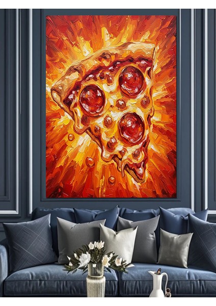 Alevli Pizza Illüstrasyonu Dekoratif Kanvas - Mdf Ahşap Tablo fırsatları