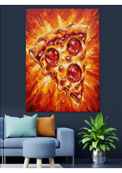 Alevli Pizza Illüstrasyonu Dekoratif Kanvas - Mdf Ahşap Tablo indirimleri