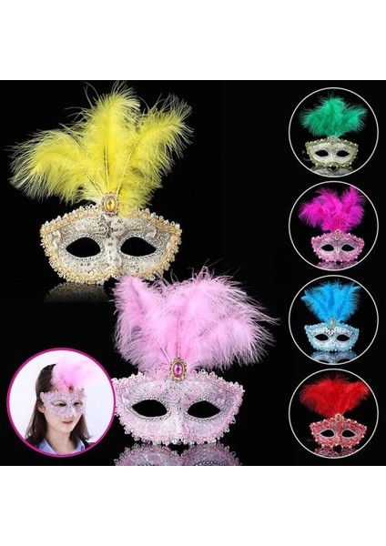 Mavi Dantel Işlemeli Mavi Tüylü Balo Parti Maskesi fiyatları