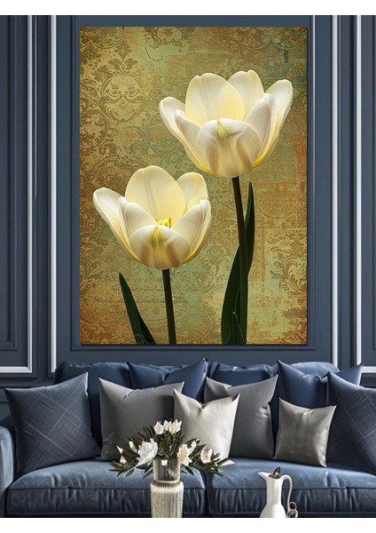 Beyaz Lale Çiçek Demeti Dekoratif Kanvas - Mdf Ahşap Tablo modelleri