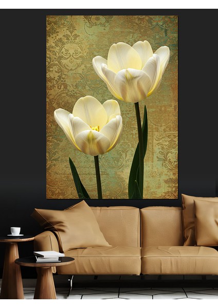 Beyaz Lale Çiçek Demeti Dekoratif Kanvas - Mdf Ahşap Tablo indirimleri