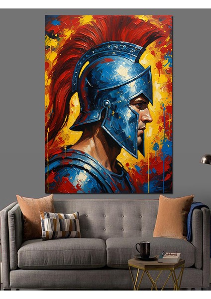 Miğferli Yunan Savaşçı Heykeli Dekoratif Kanvas - Mdf Ahşap Tablo