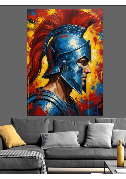 Miğferli Yunan Savaşçı Heykeli Dekoratif Kanvas - Mdf Ahşap Tablo fiyatları