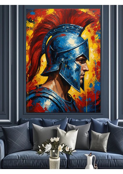 Miğferli Yunan Savaşçı Heykeli Dekoratif Kanvas - Mdf Ahşap Tablo modelleri