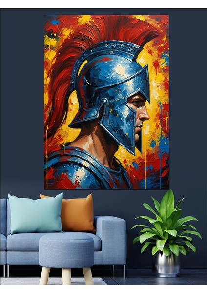 Miğferli Yunan Savaşçı Heykeli Dekoratif Kanvas - Mdf Ahşap Tablo fırsatları