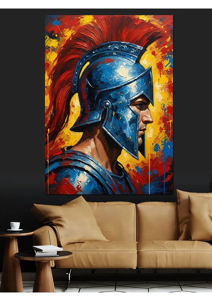 Miğferli Yunan Savaşçı Heykeli Dekoratif Kanvas - Mdf Ahşap Tablo indirimleri