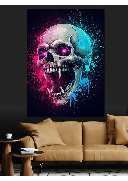 Mavi Neon Kurukafa Sanatı Dekoratif Kanvas - Mdf Ahşap Tablo