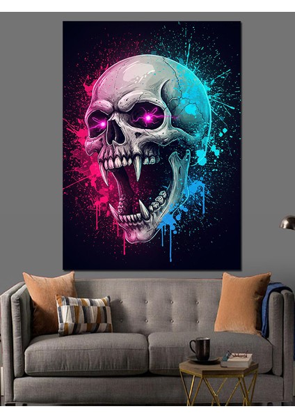 Mavi Neon Kurukafa Sanatı Dekoratif Kanvas - Mdf Ahşap Tablo fiyatları