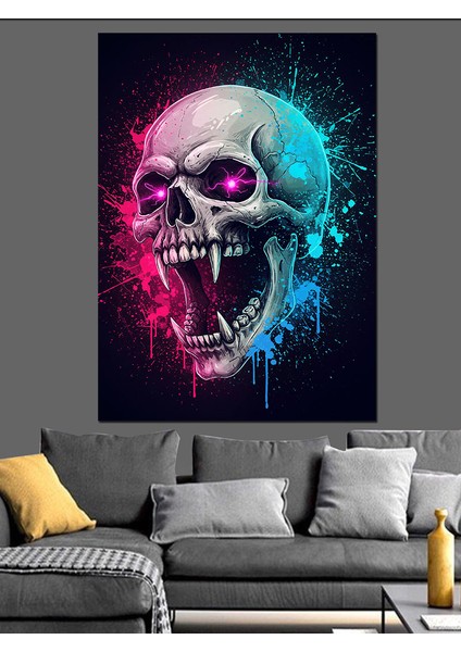 Mavi Neon Kurukafa Sanatı Dekoratif Kanvas - Mdf Ahşap Tablo modelleri