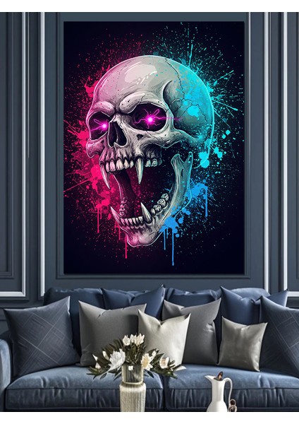 Mavi Neon Kurukafa Sanatı Dekoratif Kanvas - Mdf Ahşap Tablo fırsatları