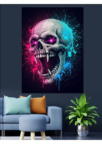 Mavi Neon Kurukafa Sanatı Dekoratif Kanvas - Mdf Ahşap Tablo indirimleri