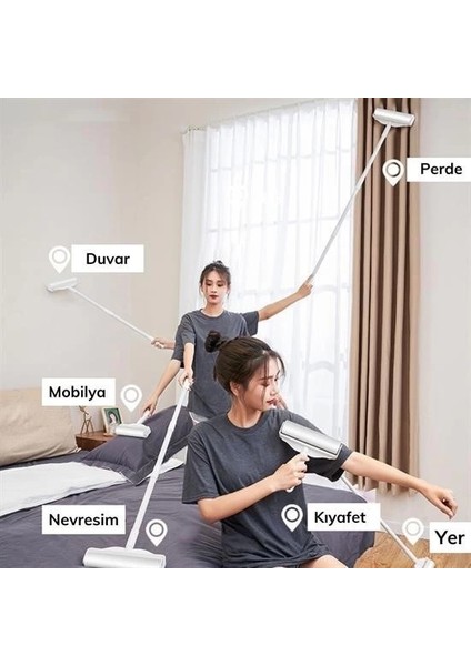 Teleskopik Saplı 24 cm Yapışkanlı Tüy Rulosu Uzayabilen Hav Tüy Toz Toplayıcı Rulo 2 Yedekli indirimleri