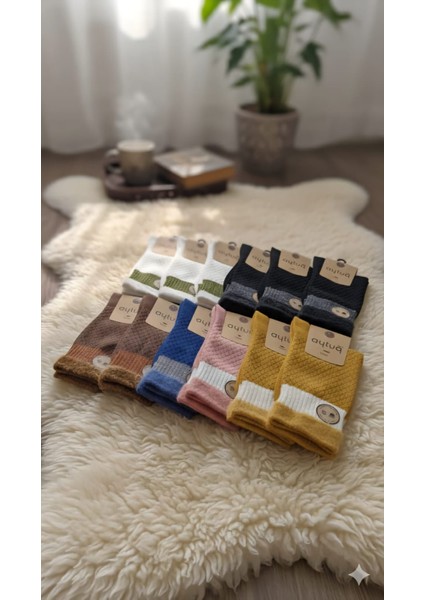 Bambu - Pamuk Kadın Soket Çorabı; Dikişsiz; Kışlık ; 36-40 Numara; Asorti 12'li Kutu modelleri