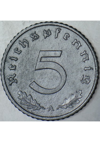 Almanya 5 Pfennig 1941 A. Ikinci Dünya Savaşı Nazi Dönemi. Gamalı Haç. Çinko. fiyatları