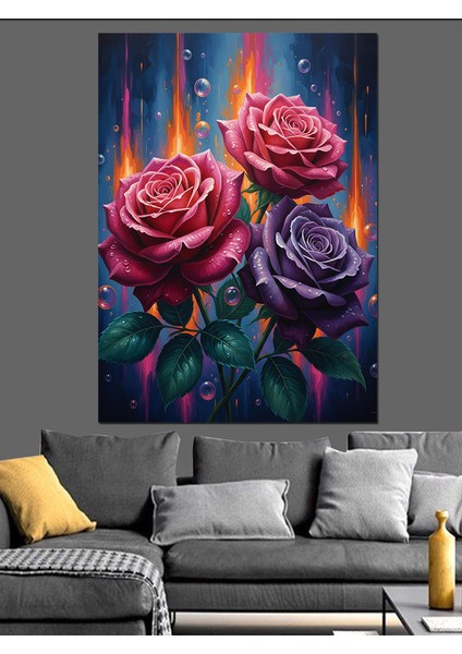 Mor Kırmızı Gül Buketi Dekoratif Kanvas - Mdf Ahşap Tablo fiyatları