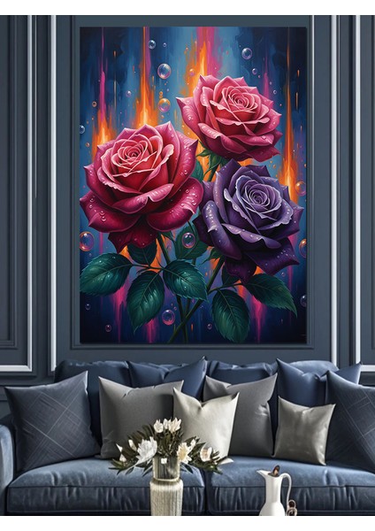 Mor Kırmızı Gül Buketi Dekoratif Kanvas - Mdf Ahşap Tablo modelleri