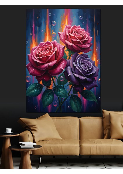 Mor Kırmızı Gül Buketi Dekoratif Kanvas - Mdf Ahşap Tablo indirimleri