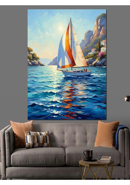 Yelkenlilerle Huzurlu Deniz Dekoratif Kanvas - Mdf Ahşap Tablo modelleri