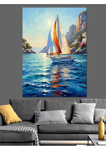 Yelkenlilerle Huzurlu Deniz Dekoratif Kanvas - Mdf Ahşap Tablo fırsatları