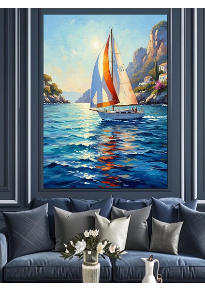 Yelkenlilerle Huzurlu Deniz Dekoratif Kanvas - Mdf Ahşap Tablo indirimleri