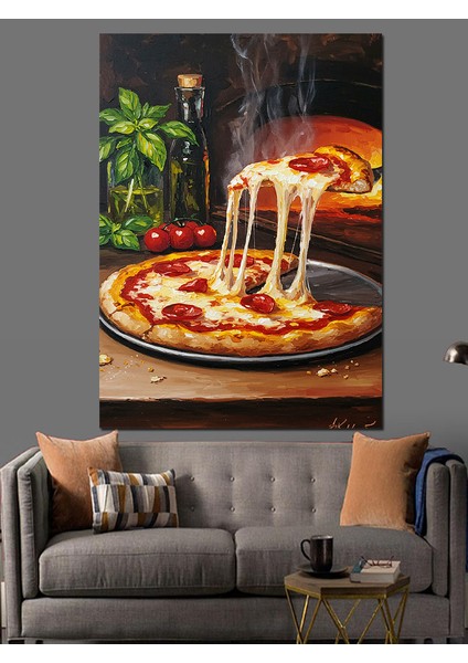 Peynirli Pizza Nefis Dilim Dekoratif Kanvas - Mdf Ahşap Tablo