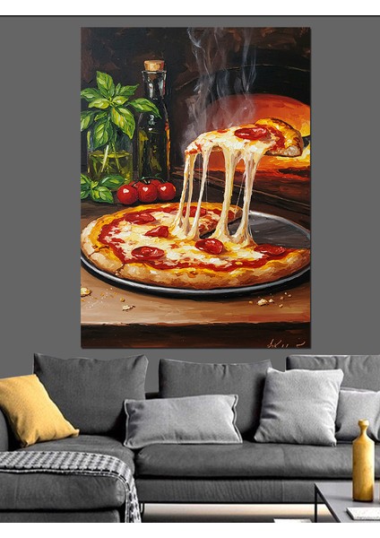 Peynirli Pizza Nefis Dilim Dekoratif Kanvas - Mdf Ahşap Tablo fiyatları