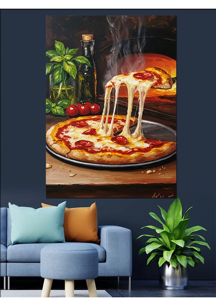 Peynirli Pizza Nefis Dilim Dekoratif Kanvas - Mdf Ahşap Tablo fırsatları