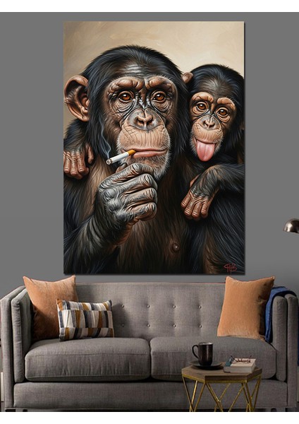 Iki Maymun Arkadaş Eğleniyor Dekoratif Kanvas - Mdf Ahşap Tablo fiyatları