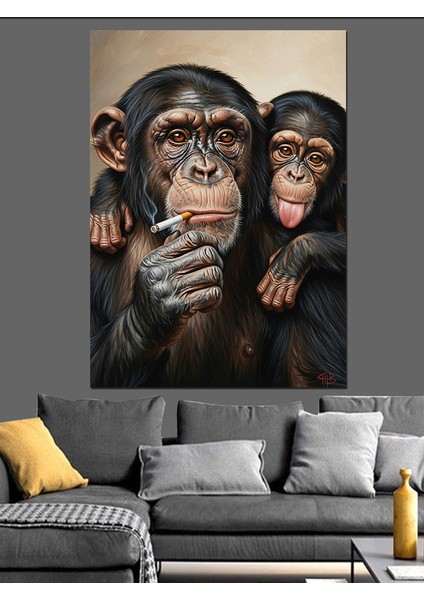 Iki Maymun Arkadaş Eğleniyor Dekoratif Kanvas - Mdf Ahşap Tablo modelleri