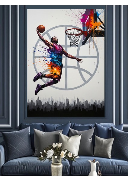 Basketçi Adam Sanat Illüstrasyon Dekoratif Kanvas - Mdf Ahşap Tablo fiyatları