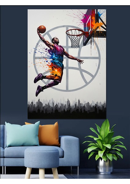 Basketçi Adam Sanat Illüstrasyon Dekoratif Kanvas - Mdf Ahşap Tablo modelleri