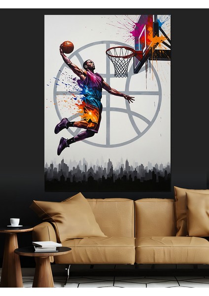 Basketçi Adam Sanat Illüstrasyon Dekoratif Kanvas - Mdf Ahşap Tablo fırsatları