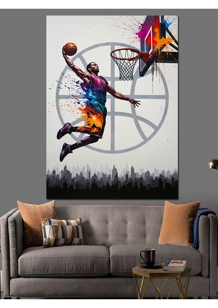 Basketçi Adam Sanat Illüstrasyon Dekoratif Kanvas - Mdf Ahşap Tablo indirimleri