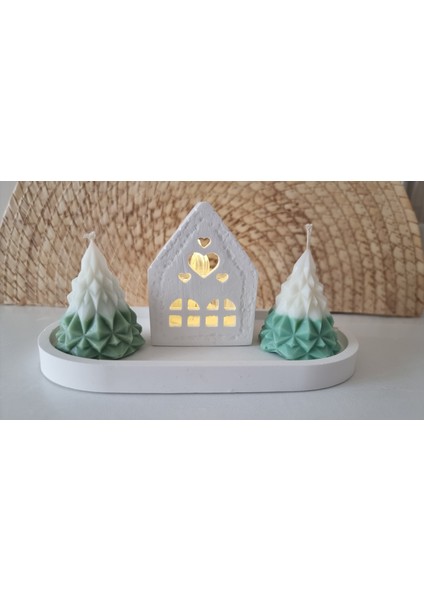 Yeniyıl Ev Mumluk ve Çam Agacı Mum Takımı