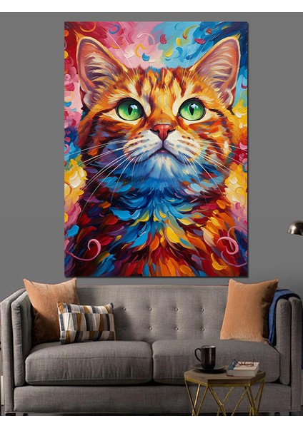 Mavi Gözlü Kedi Portresi Dekoratif Kanvas - Mdf Ahşap Tablo