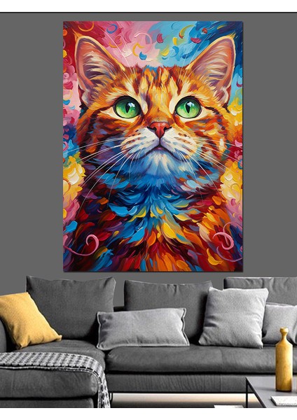 Mavi Gözlü Kedi Portresi Dekoratif Kanvas - Mdf Ahşap Tablo fiyatları