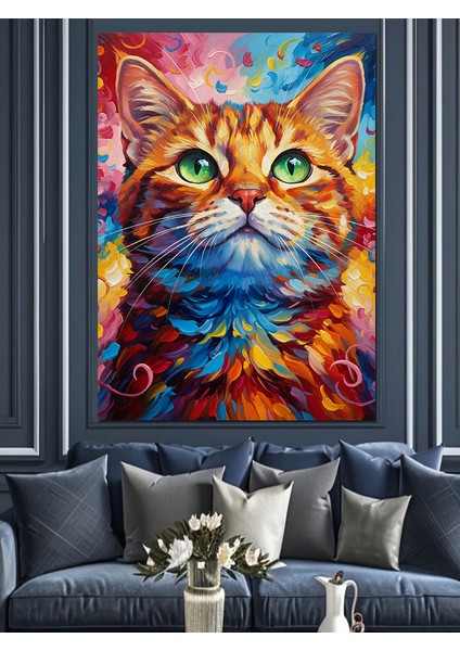 Mavi Gözlü Kedi Portresi Dekoratif Kanvas - Mdf Ahşap Tablo modelleri