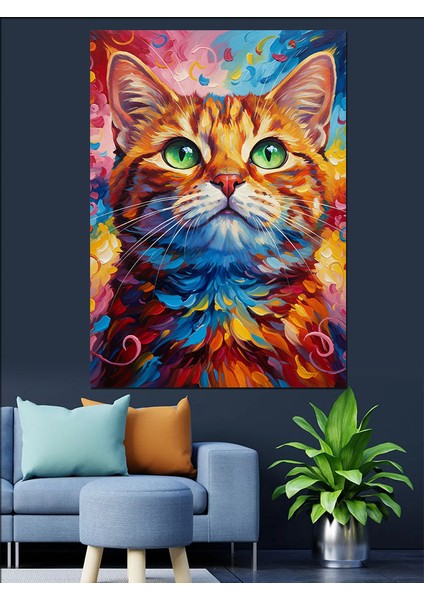 Mavi Gözlü Kedi Portresi Dekoratif Kanvas - Mdf Ahşap Tablo fırsatları