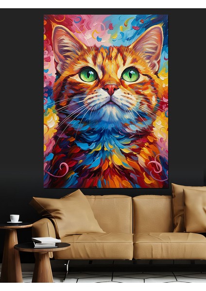 Mavi Gözlü Kedi Portresi Dekoratif Kanvas - Mdf Ahşap Tablo indirimleri