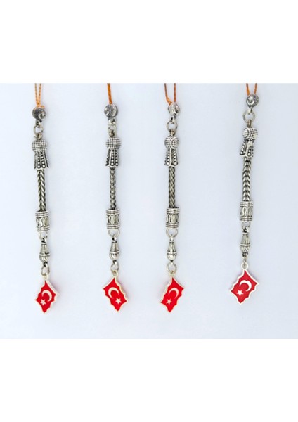 4’lü Türk Bayraklı Tesbih Püskülü – Zamak Döküm Sallama Parça | Tesbih Yapımı Için Aksesuar