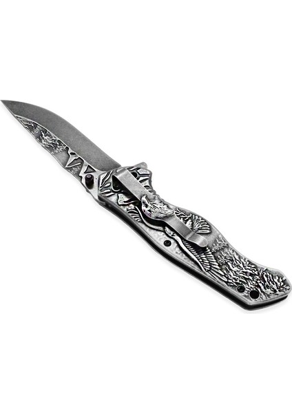 Sibirya Kartal Desenli Metal Saplı Isme Özel 9CR18MOV Kalite Paslanmaz Çelik Avcı Kamp Bıçağı